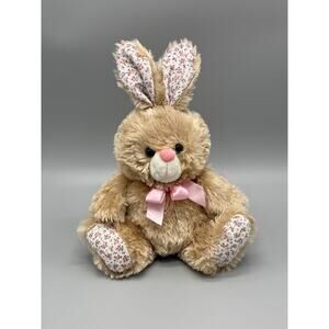 Megatoys Brown Bunny Rabbit Plush 10” Stuffed Animal W/ Pink Ribbon Bow